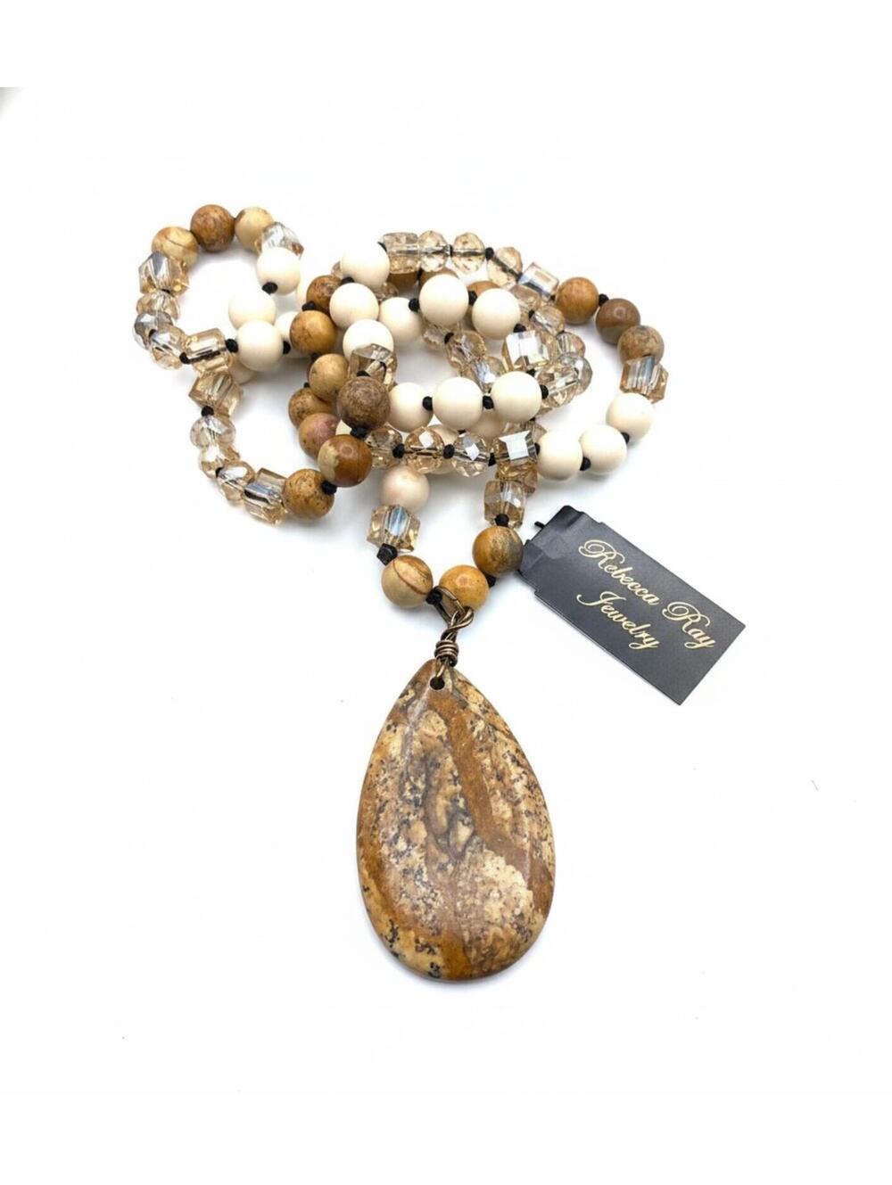 Natural Stone Pendant Beaded Necklace